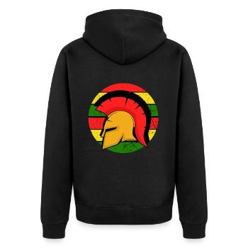 SKINNHEAD, OI, SKA,REGGAE,MARLEY,RASTAFARI,Trojan - Unisex Premium Bio Zip Hoodie - Schwarz - Hinten - Nico (187cm)