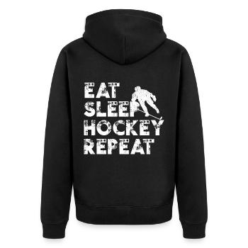 EAT SLEEP HOCKEY REPEAT, ice hockey, ice hockey - Unisex Premium Organic Zip Hoodie - black - Back - Nico (187cm)
