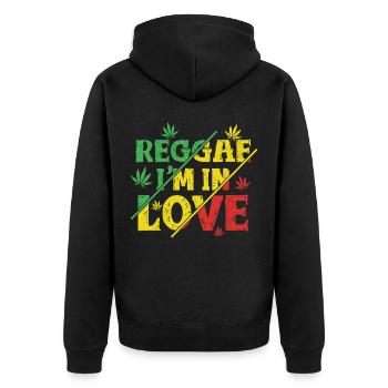 Reggae in in Love, Jamaïque, Rastafarian, Rasta - Veste à capuche bio Premium Unisexe - noir - Dos - Nico (187cm)
