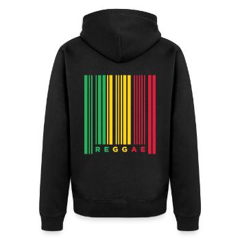 reggae barcode, Jamaica, Rastafarian flag, Marley - Unisex Premium Organic Zip Hoodie - black - Back - Nico (187cm)