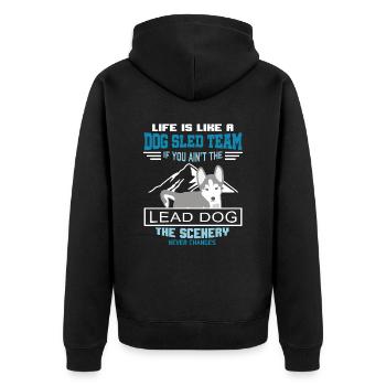Dog Sled Team, Schlittenhunde, Husky, Alaska - Unisex Premium Bio Zip Hoodie - Schwarz - Hinten - Nico (187cm)