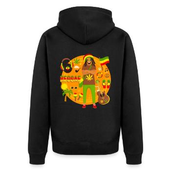 Reggae, Circle of Reggae Life, Jamaika, Marley - Unisex Premium Bio Zip Hoodie - Schwarz - Hinten - Nico (187cm)