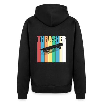 Trasher, Skateboarding, Skateboard, Skater - Unisex Premium Bio Zip Hoodie - Schwarz - Hinten - Nico (187cm)