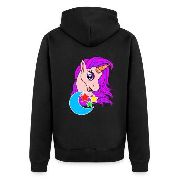 beautiful unicorn, Einhorn, Unicorn, Einhörner - Unisex Premium Bio Zip Hoodie - Schwarz - Hinten - Nico (187cm)