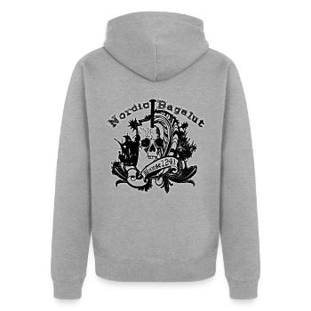 Nordic Bagalut Schwarz mit weißem Schein - Unisex Premium Bio Zip Hoodie - Grau meliert - Hinten - Nico (187cm)