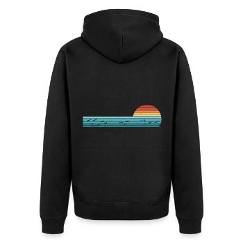 Retro Horizontal Vintage Fisch Sonnenuntergang Angeln - Unisex Premium Bio Zip Hoodie - Schwarz - Hinten - Nico (187cm)