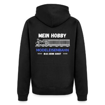 Mein Hobby ist Modeleisenbahn Spruch eisenbahn - Unisex Premium Bio Zip Hoodie - Schwarz - Hinten - Nico (187cm)