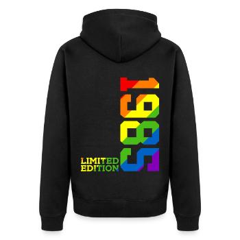 LGBTQ 1985 REGENBOGEN QUEER 40. GEBURTSTAG PRIDE - Unisex Premium Bio Zip Hoodie - Schwarz - Hinten - Nico (187cm)