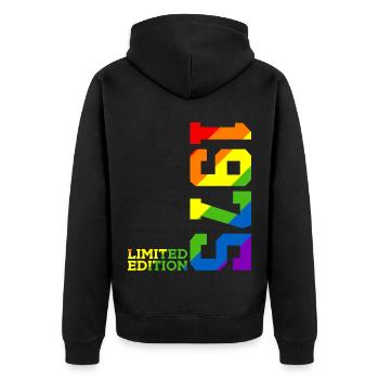 LGBTQ 1975 REGENBOGEN QUEER 50. GEBURTSTAG PRIDE - Unisex Premium Bio Zip Hoodie - Schwarz - Hinten - Nico (187cm)