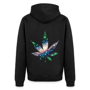Galaxy Hanfblatt - Cannabis - Weed - Unisex Premium Bio Zip Hoodie - Schwarz - Hinten - Nico (187cm)