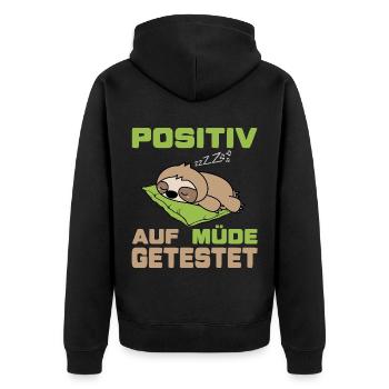 Positiv auf müde getestet (Faultier-Edition) - Unisex Premium Bio Zip Hoodie - Schwarz - Hinten - Nico (187cm)
