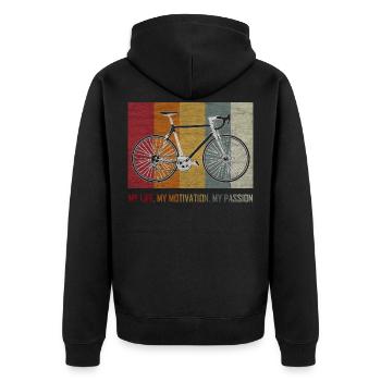Fahrrad Radfahrer Fahrradfahren Bike Rad Geschenk - Unisex Premium Bio Zip Hoodie - Schwarz - Hinten - Nico (187cm)