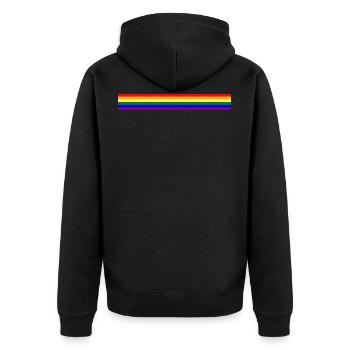 Regenbogenflagge als Streifen - Unisex Premium Bio Zip Hoodie - Schwarz - Hinten - Nico (187cm)