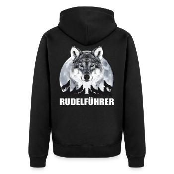 08 Wolf Mond Vollmond Rudel Rudelführer - Unisex Premium Bio Zip Hoodie - Schwarz - Hinten - Nico (187cm)