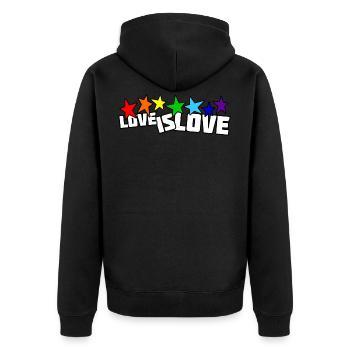 Love is Love - Unisex Premium Bio Zip Hoodie - Schwarz - Hinten - Nico (187cm)