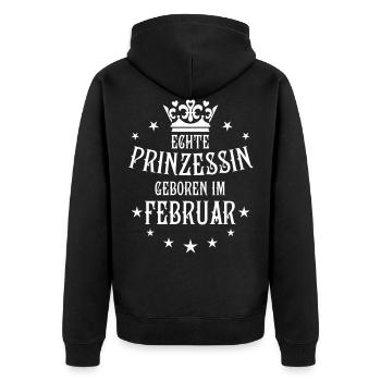 02 Echte Prinzessin geboren im Februar Krone - Unisex Premium Bio Zip Hoodie - Schwarz - Hinten - Nico (187cm)