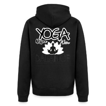Yoga, Kaffee, Wein Balance - Unisex Premium Bio Zip Hoodie - Schwarz - Hinten - Nico (187cm)