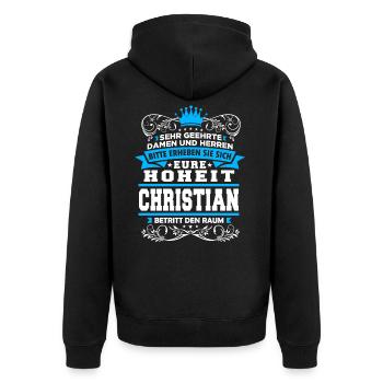 Eure Hoheit - Christian - Unisex Premium Bio Zip Hoodie - Schwarz - Hinten - Nico (187cm)