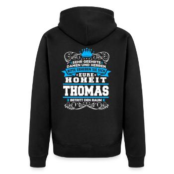 Eure Hoheit - Thomas - Unisex Premium Bio Zip Hoodie - Schwarz - Hinten - Nico (187cm)