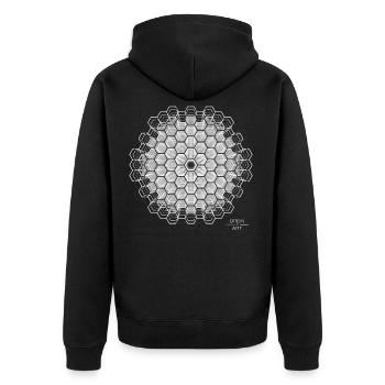 Techno / Trance / Illusion / DREW ART - Veste à capuche bio Premium Unisexe - noir - Dos - Nico (187cm)