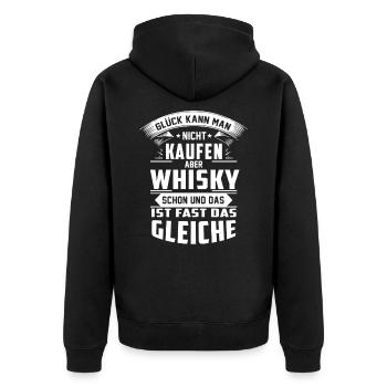 Glück kann man nicht kaufen - Whisky - Unisex Premium Bio Zip Hoodie - Schwarz - Hinten - Nico (187cm)