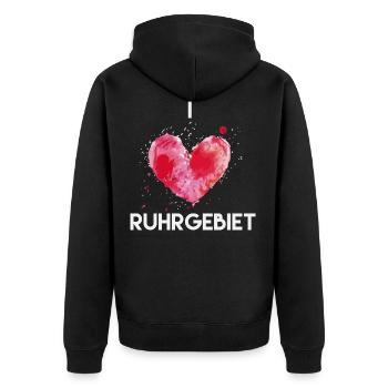 I love Ruhrgebiet Herz Outfit für Bergbau Fan - Unisex Premium Bio Zip Hoodie - Schwarz - Hinten - Nico (187cm)
