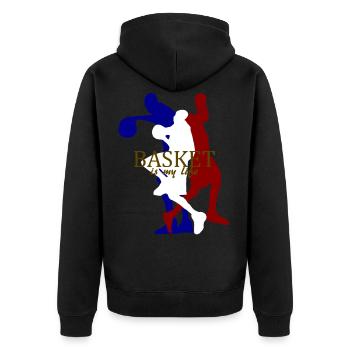basket is my life - Unisex Premium Organic Zip Hoodie - black - Back - Nico (187cm)