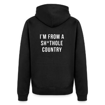  Anti Tees Antirassismus - Unisex Premium Bio Zip Hoodie - Schwarz - Hinten - Nico (187cm)