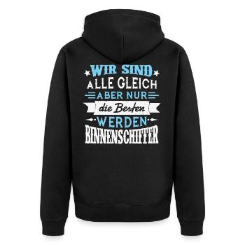 Aber nur die Besten werden BINNENSCHIFFER - Unisex Premium Bio Zip Hoodie - Schwarz - Hinten - Nico (187cm)