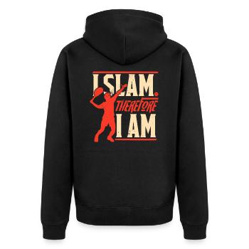 I Slam Therefore I Am - Tennis Aufschlag Sport - Unisex Premium Bio Zip Hoodie - Schwarz - Hinten - Nico (187cm)
