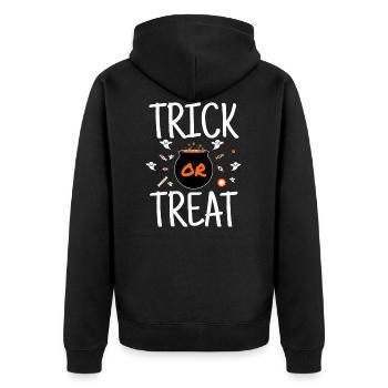 Trick Or Treat - Halloween Süssigkeiten Streiche - Unisex Premium Bio Zip Hoodie - Schwarz - Hinten - Nico (187cm)
