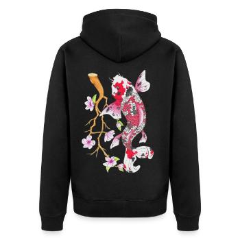 Koi Karpfen Lotus Japanisches Design Geschenk - Unisex Premium Bio Zip Hoodie - Schwarz - Hinten - Nico (187cm)