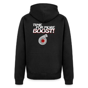 Time for more Boost - Unisex Premium Bio Zip Hoodie - Schwarz - Hinten - Nico (187cm)