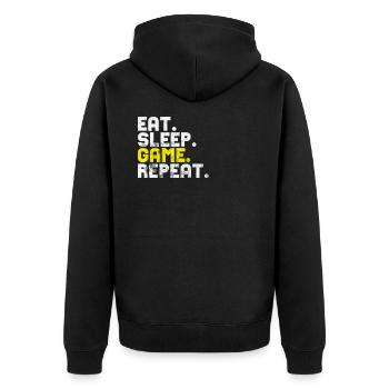Gamer - Unisex Premium Bio Zip Hoodie - Schwarz - Hinten - Nico (187cm)