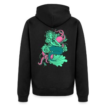 Meerjungfrau Seejungfrau Nixe Märchen - Unisex Premium Bio Zip Hoodie - Schwarz - Hinten - Nico (187cm)
