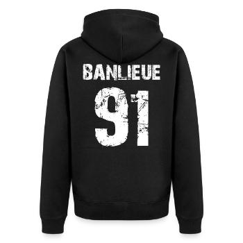 banlieue 91 - Unisex Premium Organic Zip Hoodie - black - Back - Nico (187cm)