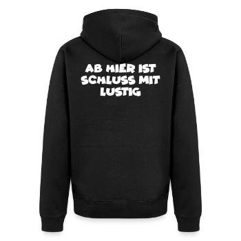 Schluss mit Lustig - Unisex Premium Bio Zip Hoodie - Schwarz - Hinten - Nico (187cm)