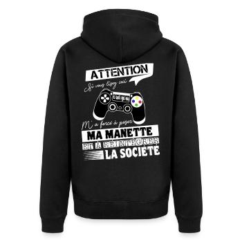 Gameur Shirt • Jeux de Video • Manette Cadeaux - Veste à capuche bio Premium Unisexe - noir - Dos - Nico (187cm)