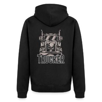 Trucker - Geschenk LKW Fahrer Fernfahrer Truck - Unisex Premium Bio Zip Hoodie - Schwarz - Hinten - Nico (187cm)