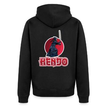 Kendo - Unisex Premium Organic Zip Hoodie - black - Back - Nico (187cm)