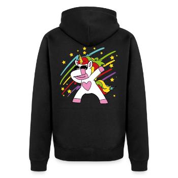 Niedliches Lustiges Cooles Einhorn Einhörner Fabel - Unisex Premium Bio Zip Hoodie - Schwarz - Hinten - Nico (187cm)