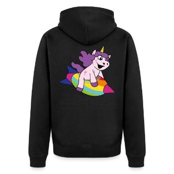 Niedliches Lustiges Cooles Einhorn Einhörner Fabel - Unisex Premium Bio Zip Hoodie - Schwarz - Hinten - Nico (187cm)