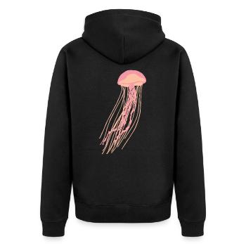 Rosa Qualle - Unisex Premium Bio Zip Hoodie - Schwarz - Hinten - Nico (187cm)