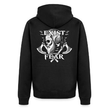EXIST WITHOUT FEAR - SKULL AX CROW VIKING Gifts - Unisex Premium Organic Zip Hoodie - black - Back - Nico (187cm)