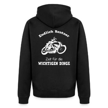 Moto locataire retraité - Veste à capuche bio Premium Unisexe - noir - Dos - Nico (187cm)