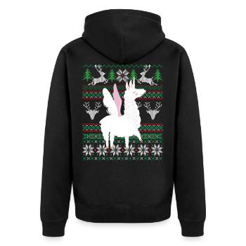 Llama Ugly Christmas Alpaca Unicorn Christmas - Unisex Premium Organic Zip Hoodie - black - Back - Nico (187cm)