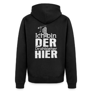 Drahtzieher Elektriker Elektroniker Baustelle - Unisex Premium Bio Zip Hoodie - Schwarz - Hinten - Nico (187cm)