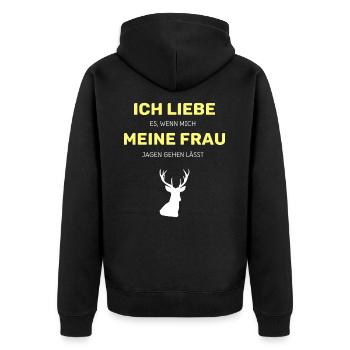 Jagd Jäger Jagen lustig Spruch Hirsch Wald - Unisex Premium Bio Zip Hoodie - Schwarz - Hinten - Nico (187cm)