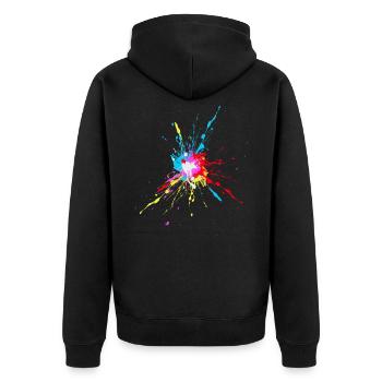 Farbspritzer Farbkleckse bunt cool fun Farbe - Unisex Premium Bio Zip Hoodie - Schwarz - Hinten - Nico (187cm)
