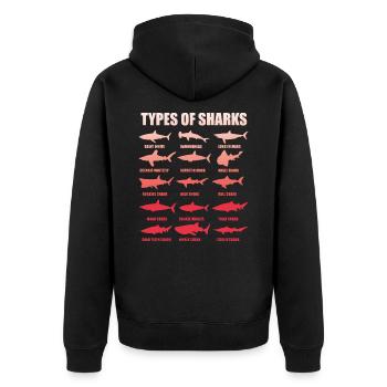 Haiarten Haie Weißer Hai Hammerhai Walhai Geschenk - Unisex Premium Bio Zip Hoodie - Schwarz - Hinten - Nico (187cm)
